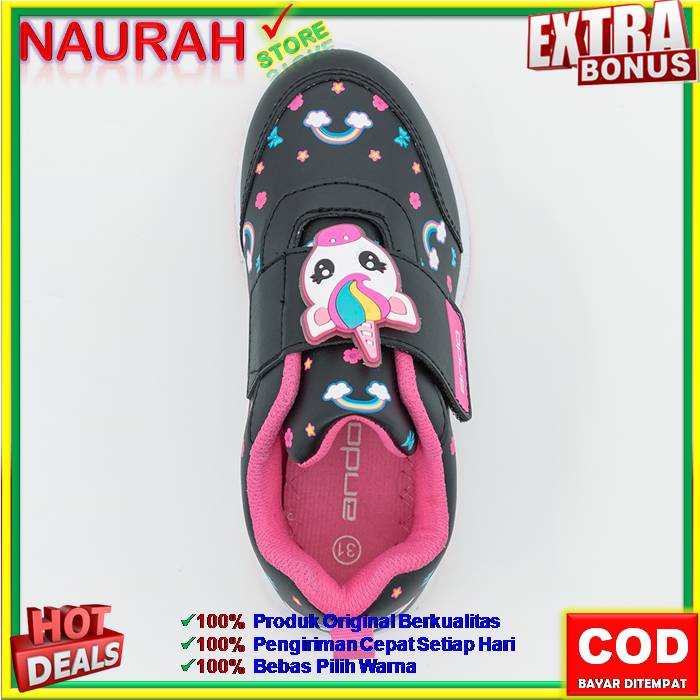 SEPATU ANAK ANDO ELINA 100% ORIGINAL SNEAKERS ANAK KARAKTER KUDA UNICORN MODEL PEREKAT VELCRO AWET SOL ANTI SLIP