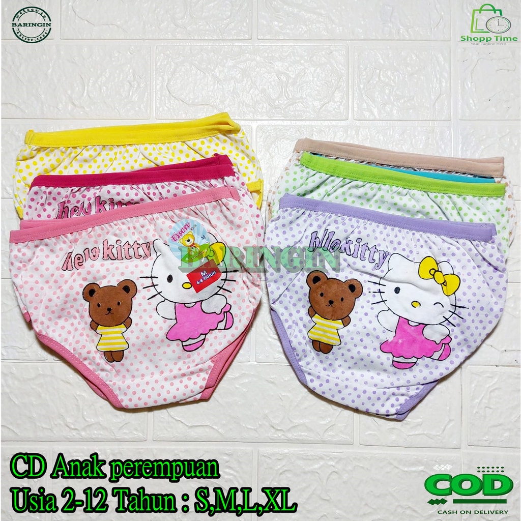 12 Pcs Cd Anak Perempuan Usia 2-12Tahun Celana Dalam Anak Cewek Lusinan