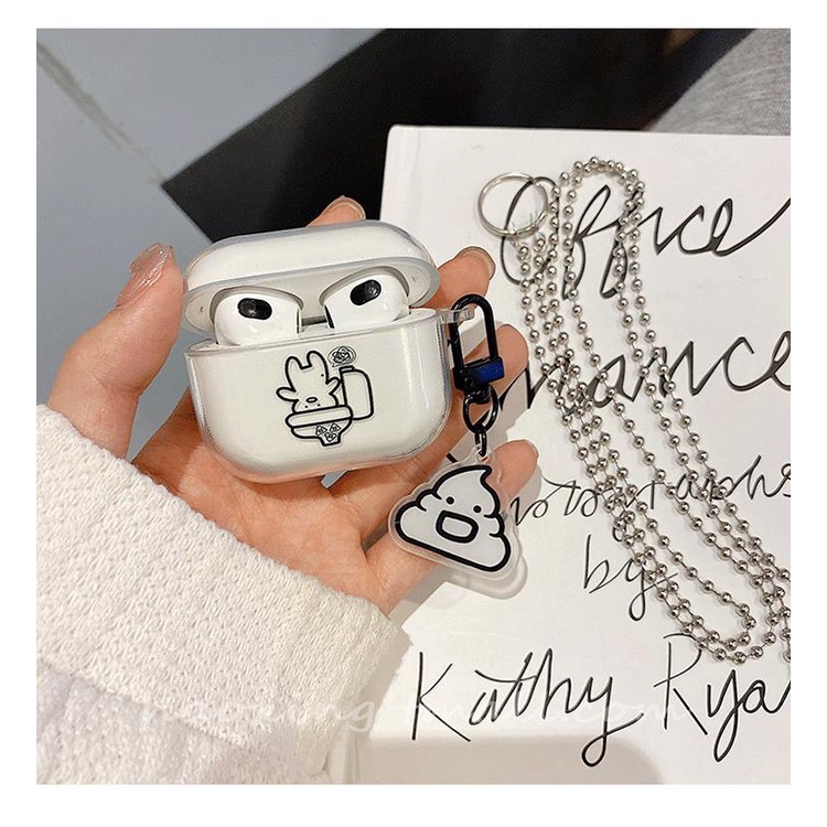 Doodle Earphone Case Bluetooth Pelindung Lembut TPU Transparan Dengan Liontin Untuk Airpods1 2 3 PRO 2 Airpods3 PRO2 TWS