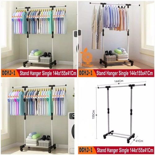 PROMO Stand Hanger Gantungan Baju Dengan 4 Roda Stand Hanger Single Gantung Multifungsi Modern -TERMURAH