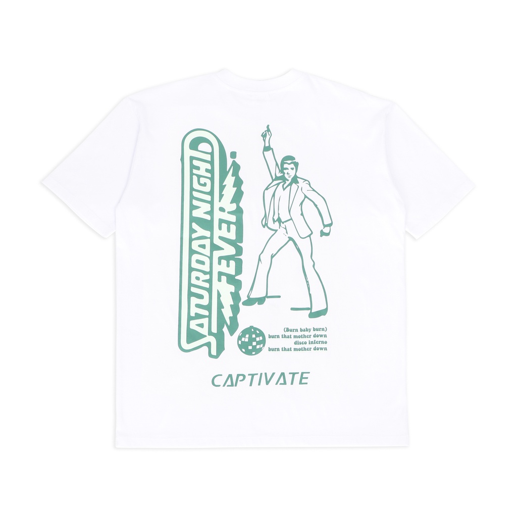 Captivate Kaos Pria T-shirt Pria Saturday Night White Heavy Cotton