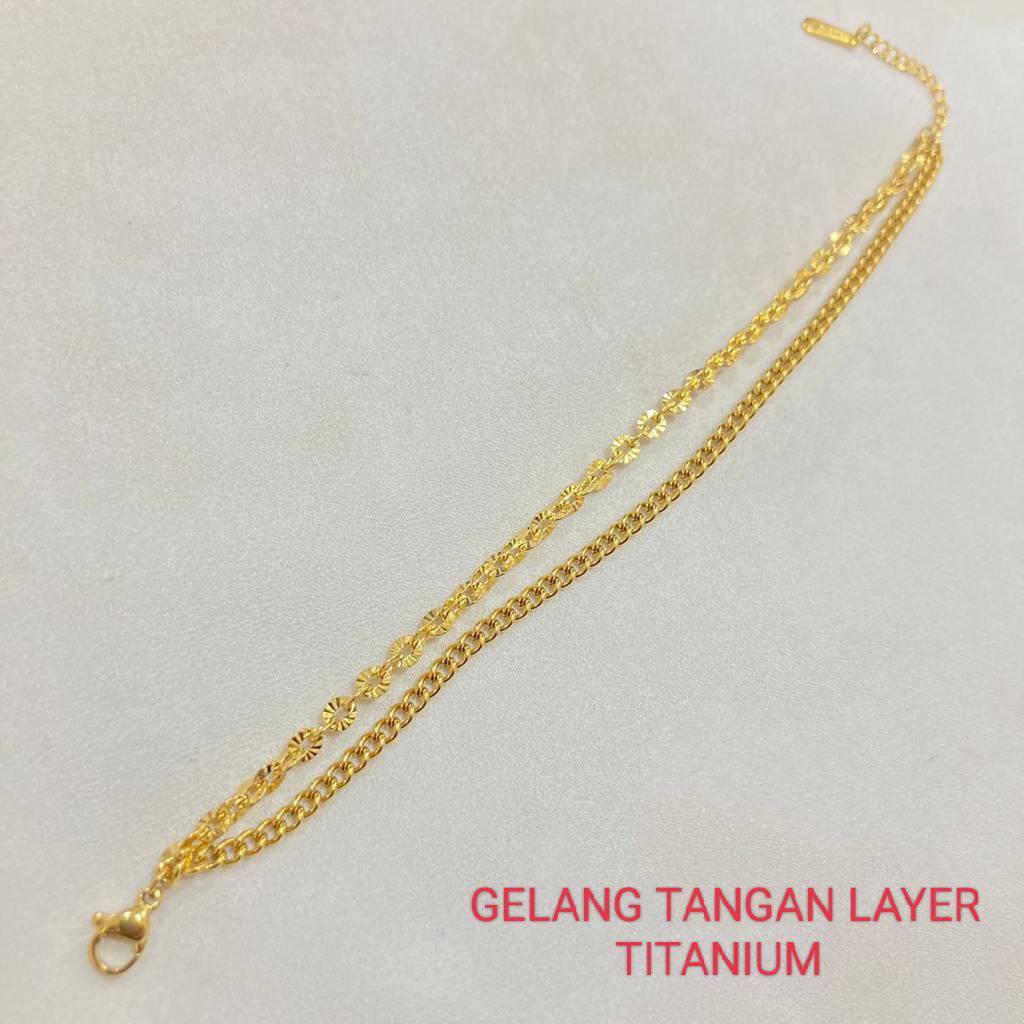 Gelang Wanita Rantai 2 Layer Titanium Terbaru Anti Karat Gold