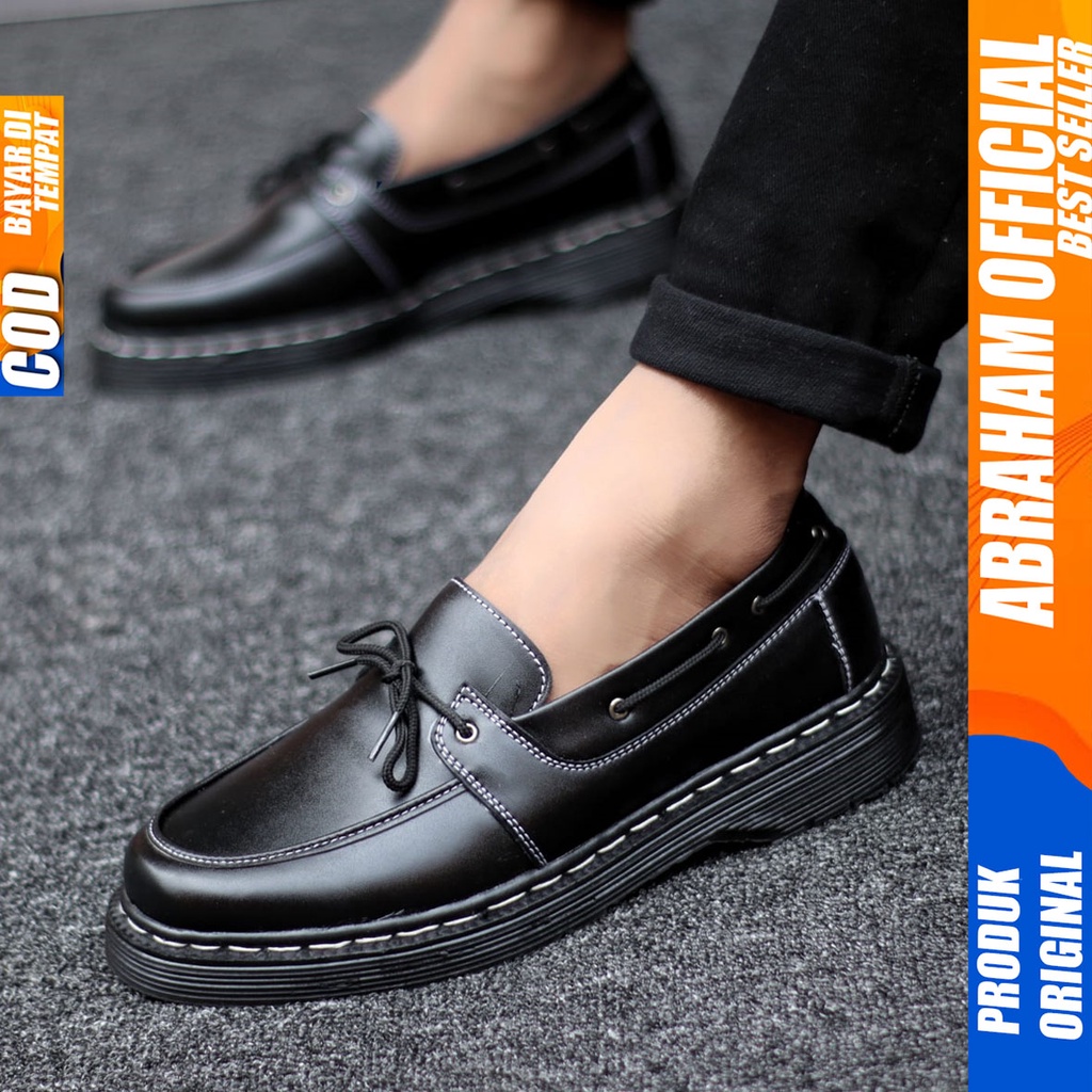 Sepatu Loafers Docmart Formal Pantofel Kerja Pria Hitam Abraham Arbent