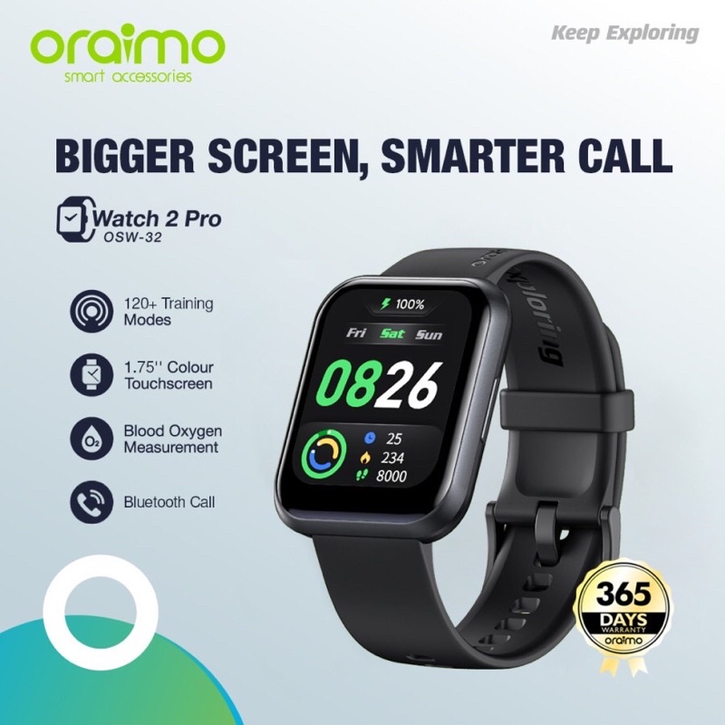 Oraimo Watch 2 Pro Smart Watch Jam Tangan Pintar Bigger Screen Smarter Call OSW-32