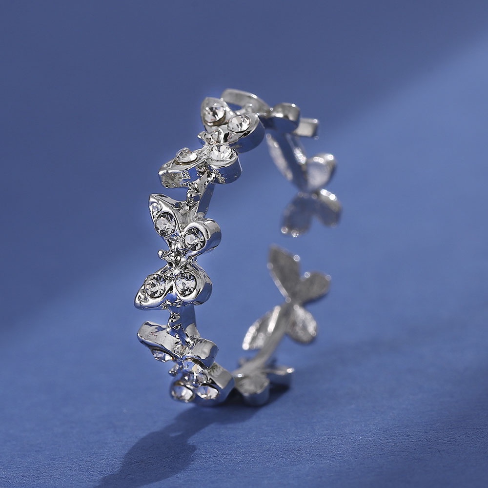 Cincin Jari Telunjuk Model Terbuka Desain Kupu-Kupu Aksen Berlian Gaya Simple Elegan Untuk Wanita