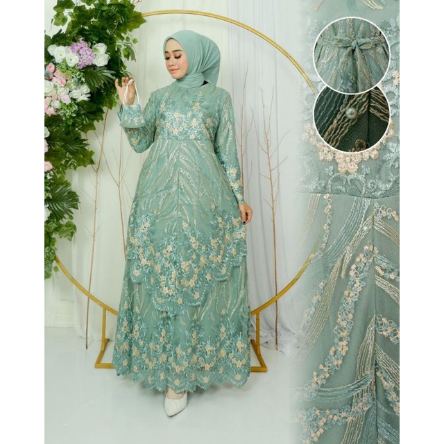 GAMIS TINGKAT RUNCING BUSUI TILLE ( full furing ) GAMIS SERAGAM PESTA PERNIKAHAN