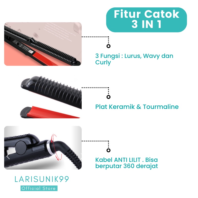 Catokan Rambut Wanita Pelurus Curly Perawatan Rambut Catok Curly 3 in 1 Keriting Pengeriting Alat Pelurus Keriting Kriting Curler Catokan Gelombang Lurus Ion Tourmaline Keramik Perawatan Kecantikan Ori Original Premium Terbaru