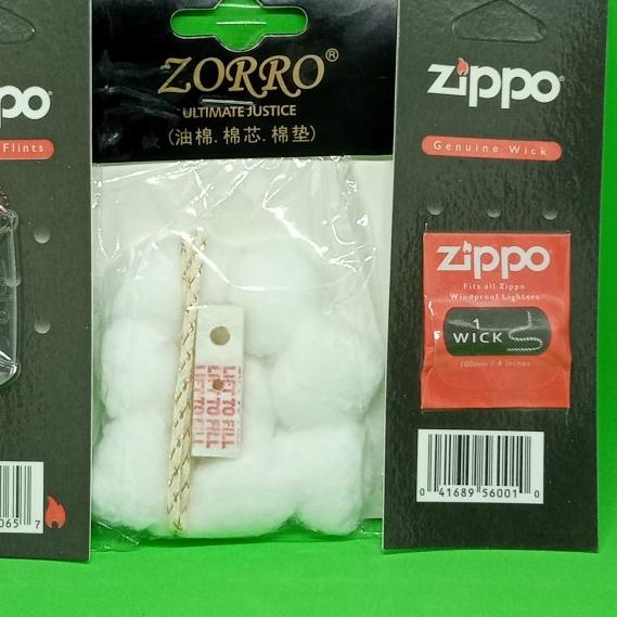 Paket Batu+sumbu zippo original dan kapas Zorro