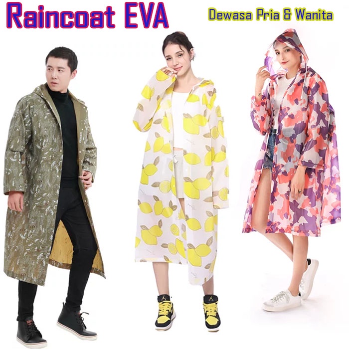 Jas Hujan Terusan Dewasa Wanita Pria EVA Travelling Stylist Fashion Raincoat EVA Motif Mantel Hujan Terusan Lengan Panjang