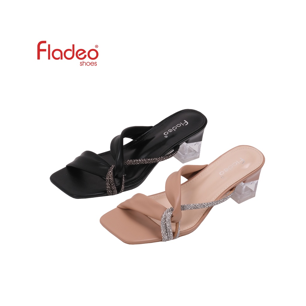 Fladeo K22/LDP256-1BG/Sandal Hak Kaca Slide Wanita [ Heels Slipper Sandal ]