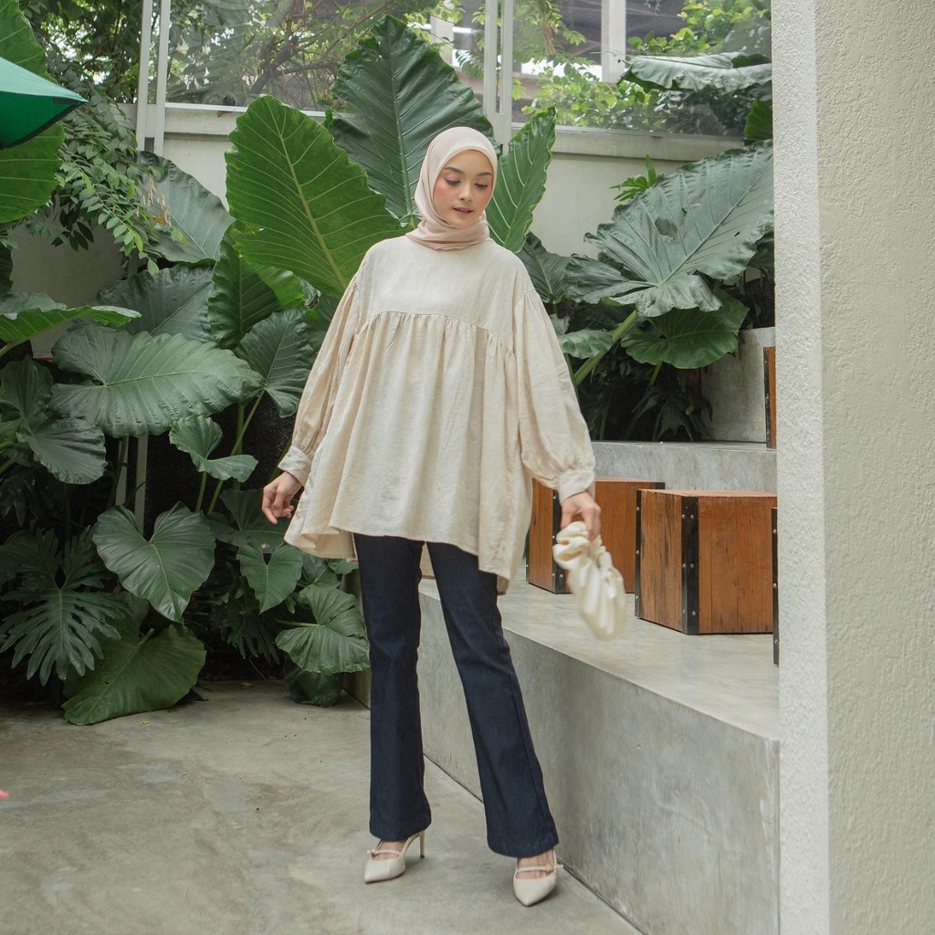 Jual New Oversize Shirt Vanilla Hijab Nuna Id Fixpose Fore Blouse