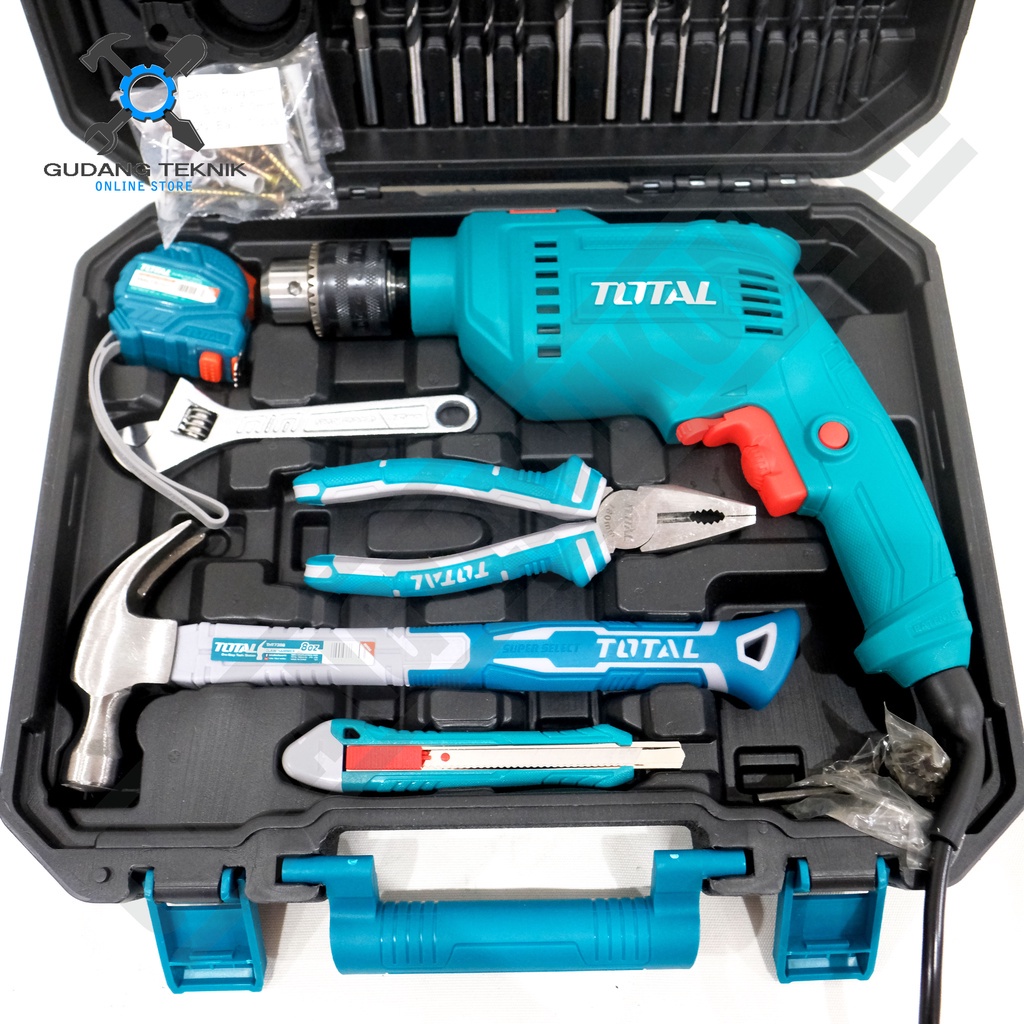 Bor Tangan Palu Tang Obeng Waterpass 113 mm SET 115 Pcs TOTAL / Impact Drill 13mm SET 115Pcs TOTAL THKTHP1152 TOTAL