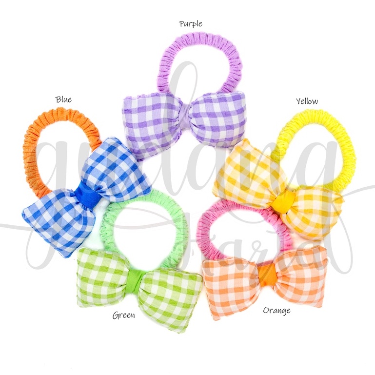 Ikat Rambut Puff Check Ribbon Hairband Motif Pita Kotak Kotak Polos Berwarna GH 200074