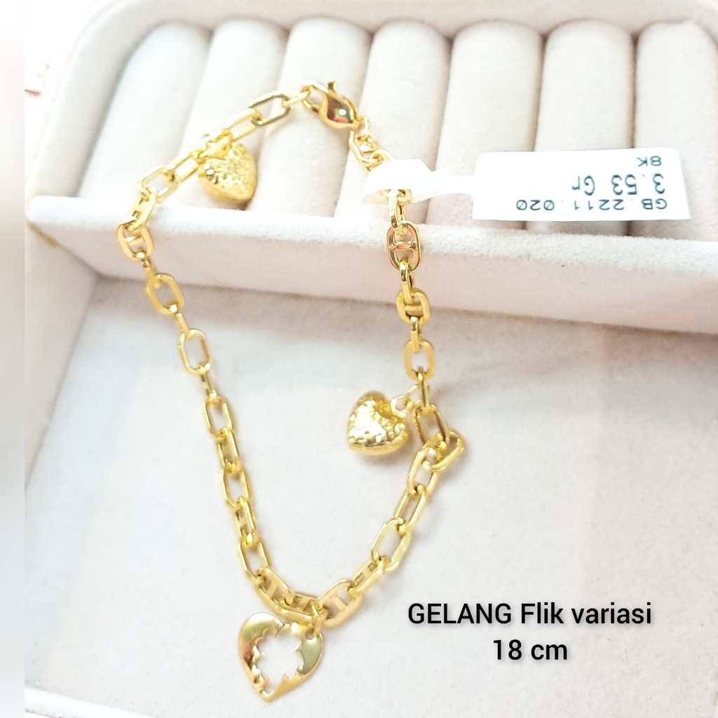 Gelang rantai flik motif love kadar 375