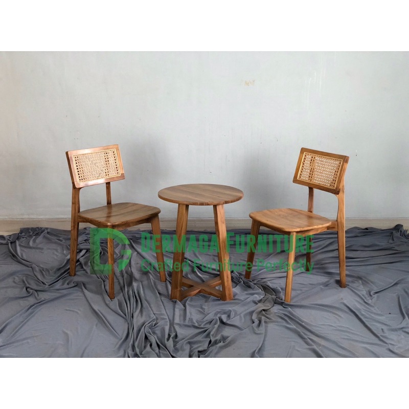 PRE ORDER KURSI KOTAK RADIO ROTAN KAYU JATI FINISHING NATURAL DOFF SIAP PAKAI SET TERAS MINIMALIS TE