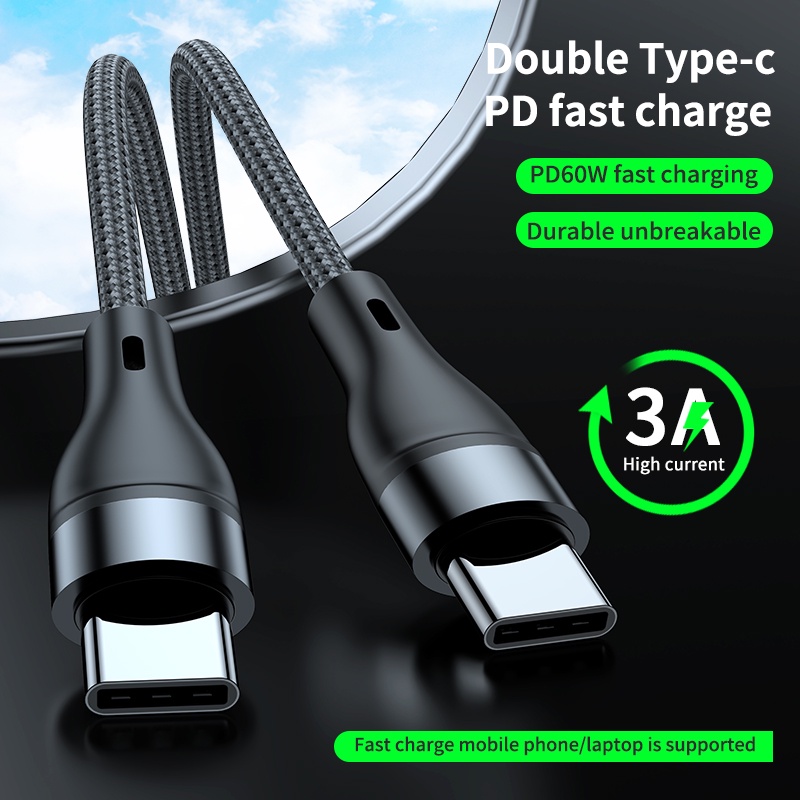 Kabel Data / Charger USB Tipe C 60W Ke Tipe-C 3A Bahan Aluminum Alloy Panjang 1M