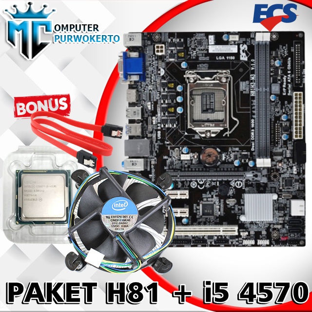 Mainboard H81 ECS dengan I5 4570 Bonus Fan/Paket