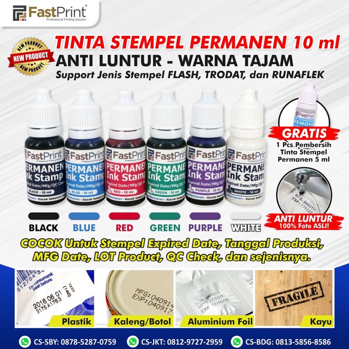 

Fast Print Ink Tinta Stempel Permanen Expired Date Plastik Besi 10 Ml