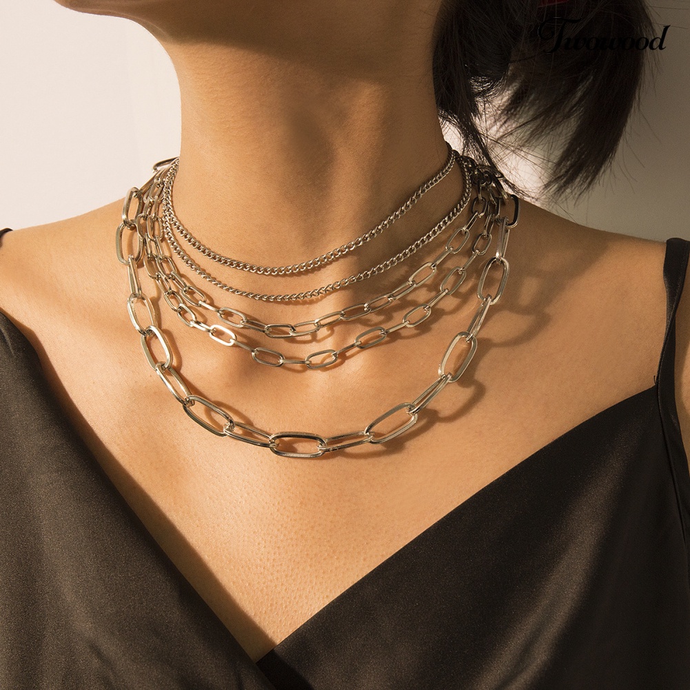 Kalung Rantai Multilayer Gaya Punk Untuk Wanita