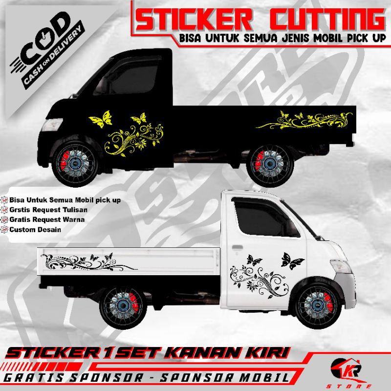 Sticker cutting mobil pick up GRANDMAX motif bunga keren