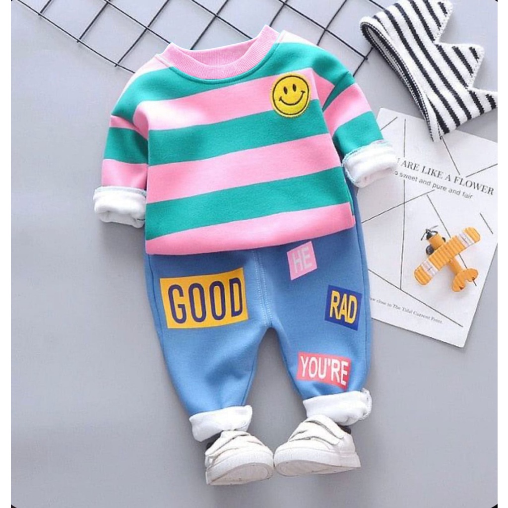 SETELAN ANAK SWEATER ANAK LAKI LAKI PEREMPUAN UMUR 1-5 TAHUN MOTIF SALUR GOOD