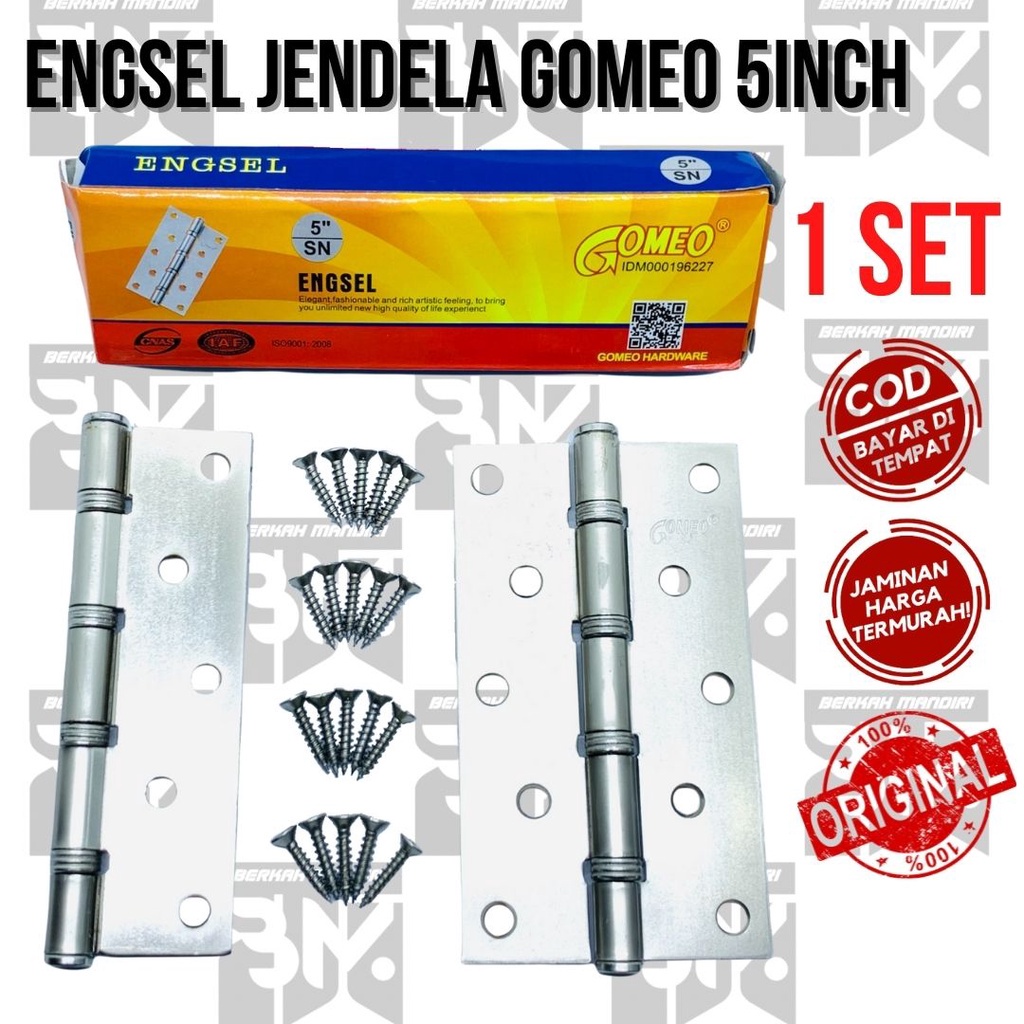 engsel jendela/pintu kayu ukuran 5 inchi 5 x 3 inchi merek GOMEO putih crom neikel Bahan Tebal SN