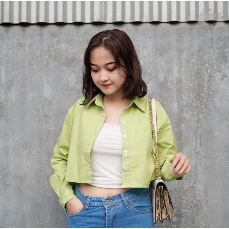 KEMEJA FLANEL WANITA - JOLBI POPLIN COTTON CROP SHIRT