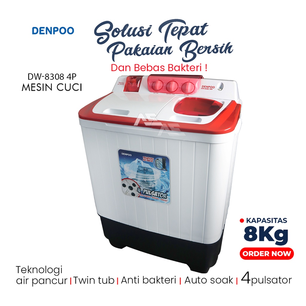 Mesin Cuci DW 8308 Semi Auto 4P 2 Tabung Termurah dan Super Hemat Listrik