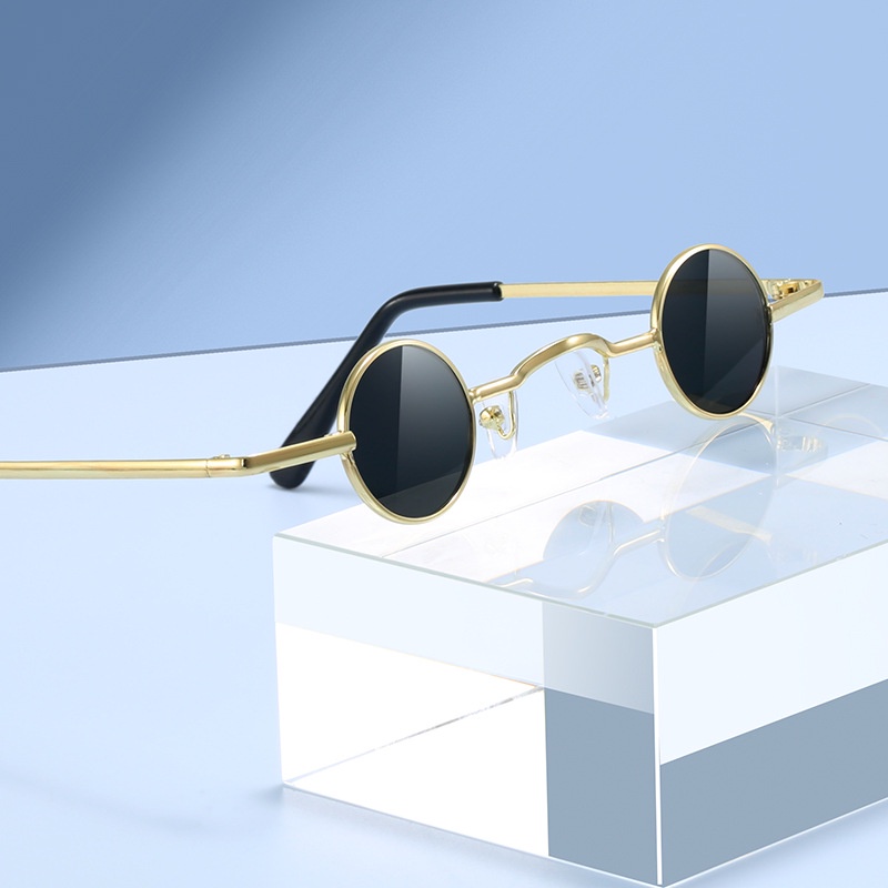 Kacamata Hitam Bingkai Bulat Kecil Bahan Logam Gaya retro Punk hip-hop Untuk Pria Dan Wanita