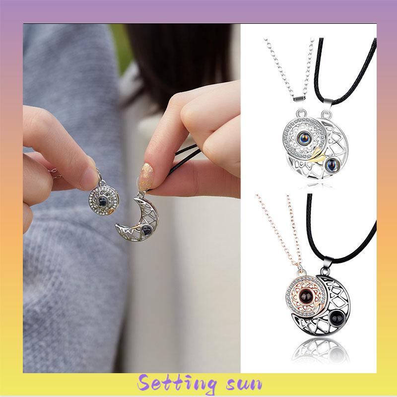 2PCS Pasangan Magnetik Kalung 100 Bahasa Aku Mencintaimu Proyeksi Matahari Bulan Kalung Pesona Sederhana TN