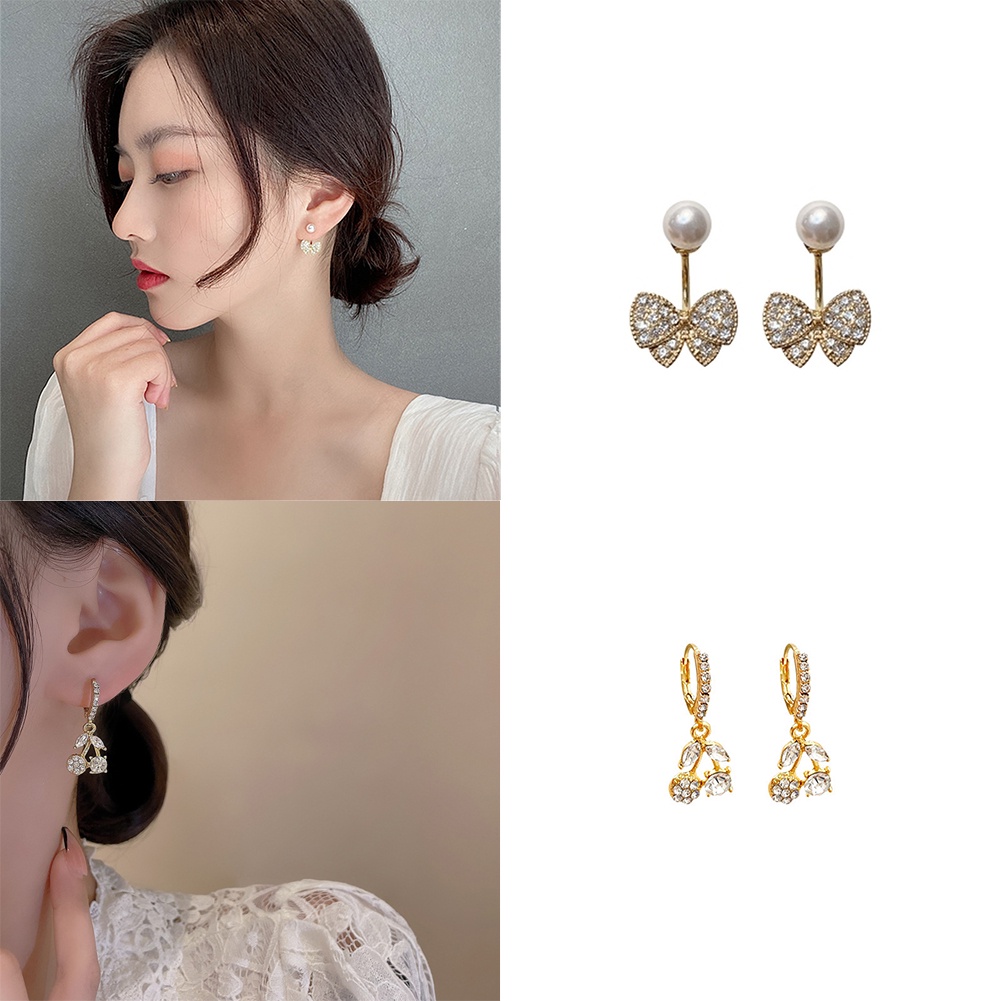 Anting Tusuk Bentuk Buah Ceri Aksen Berlian Imitasi Gaya Korea Untuk Wanita