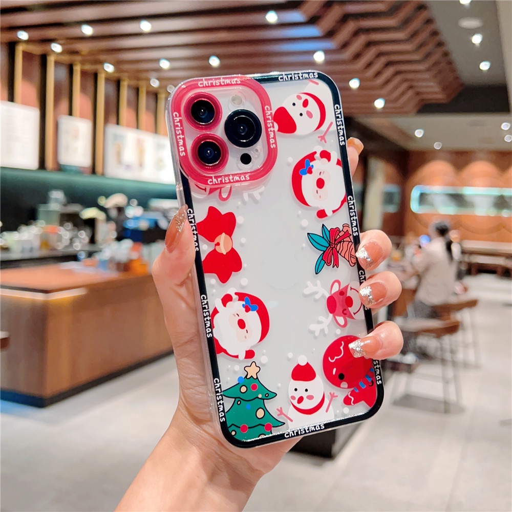 Soft Case Silikon TPU Transparan Shockproof Motif Natal Untuk IPhone 14 13 12 11 Pro XS X MAX XR 6S 7 8 Plus Mini