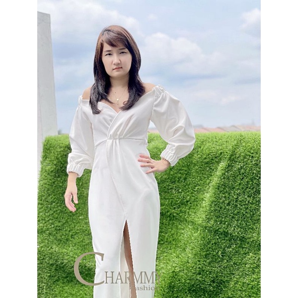 Sexy Sabrina Wave Longdress Scuba Titanium Kondangan