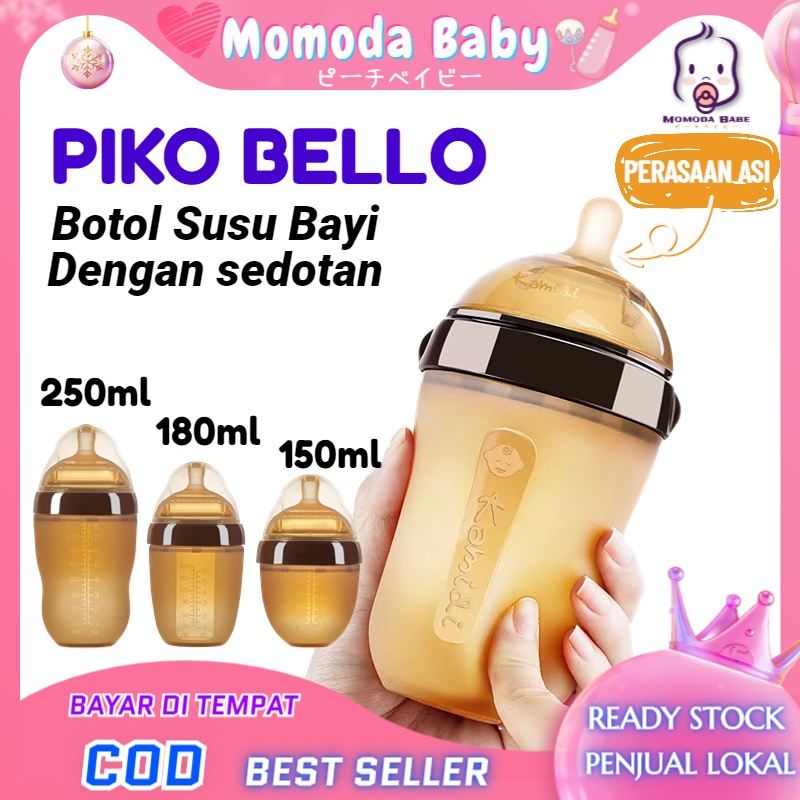 MOMO Piko Bello Botol Susu Bayi Silikon Leher Lebar (WIDE NECK) / Botol Bayi Dengan Sedotan / BPA FREE Botol Bayi Berbahan Silikon Lembut