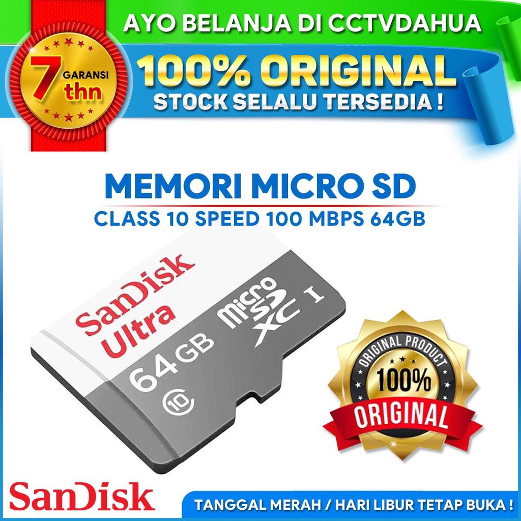 Sandisk Original 64GB Micro SD Ultra Class 10 100mb/s garansi resmi C1