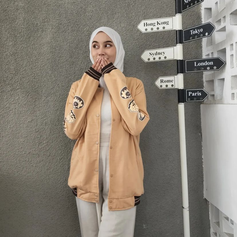 CHOCO DONUT BASEBALL SWEATER JAKET WANITA OVERSIZE BAHAN FLEECE