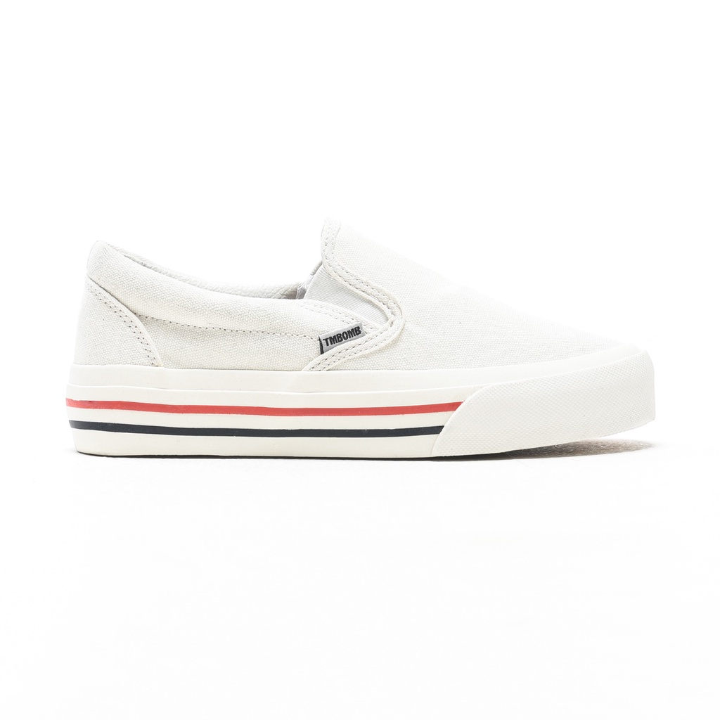 SEPATU TIMEBOMB VULCANIZED | SLIP ON  BROKEN WHITE STRIPE RED-BLACK