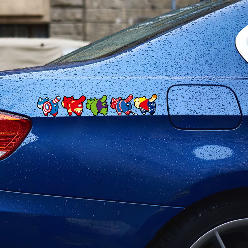 Marvel Avengers Spoof Cat Butt Reflective Motorcycle Sticker Waterproof Iron Man Spider Man American Captain Thor Car Stiker Dekoratif Lucu