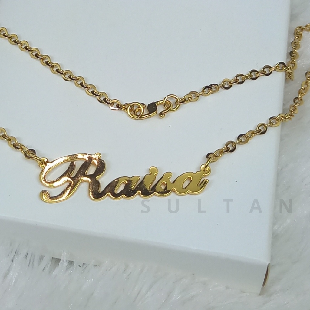 Kalung Nama Titanium Anti Karat Lapis Emas Aksesoris Fashion Wanita Cewek Custom Neclace