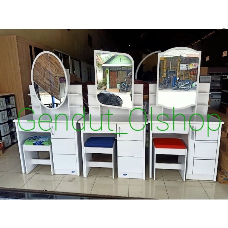(Khusus Wilayah Kota Palembang) Meja Rias Mininalis Kaca Sliding (Tolet) Putih Palembang