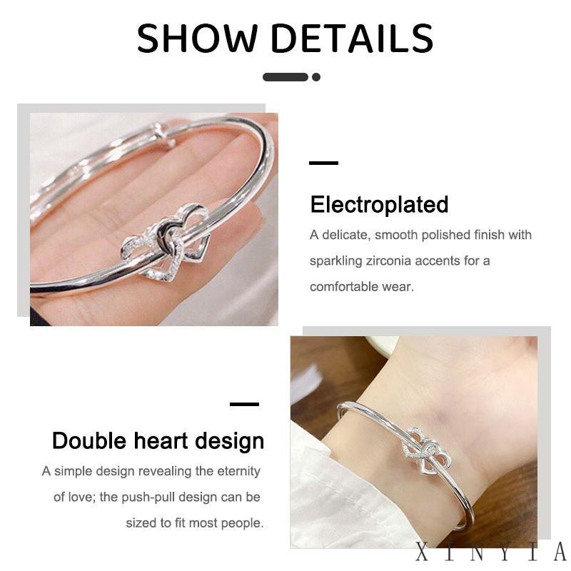 【Bayar di tempat】Gelang Tangan Wanita Desain Hati Ganda Adjustable Gelang Rantai Adjustable Desain