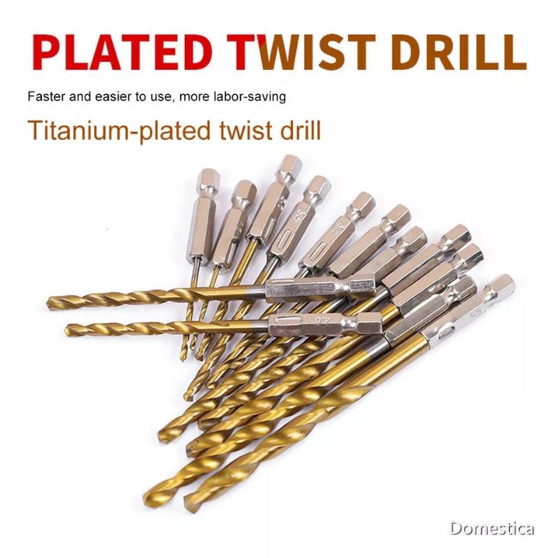 Nuansa - 13 Pcs Mata Bor Besi Baja Set HSS Titanium Power Drill Steel Hex Shank