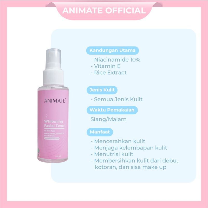 Animate Whitening Series Paket 5 in 1 (Day Cream | Night Cream | Facial Toner | Facial Wash | Facial Serum) Paket Pemutih Wajah / Penghilang Flek Hitam