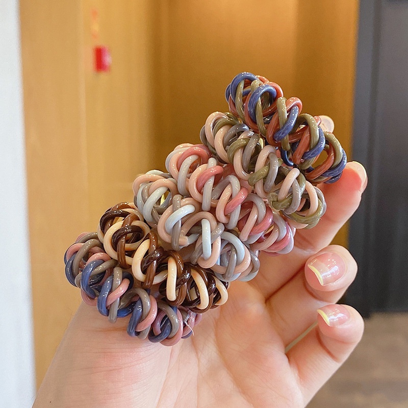 Ikat Rambut Model Kabel Telepon Spiral 3 Lapis Warna-Warni Untuk Wanita