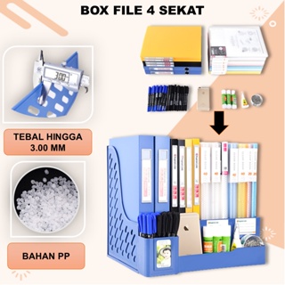 Rak Buku Kotak Penyimpanan Box File Dokumen ATK Keranjang Plastik 4 Sekat