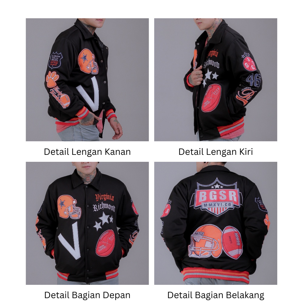 Jaket Varsity Baseball Motor Biker Tebal Varsity Jacket Windbreaker Bordir Touring Hangout Outdoor Premium Original BGSR