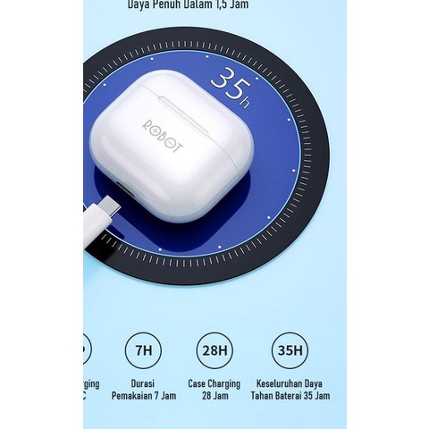 BT Headset VIVAN ROBOT T30 T50 Bluetooth Earphone TWS Airdots Airbuds - ROBOT T50 WHITE