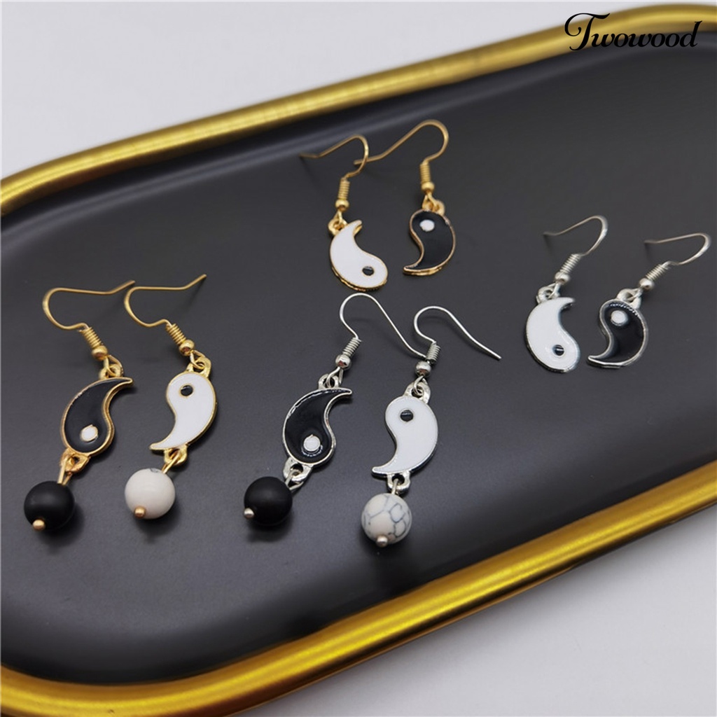 1 Pasang Anting Juntai Model Yin Yang Permukaan Halus