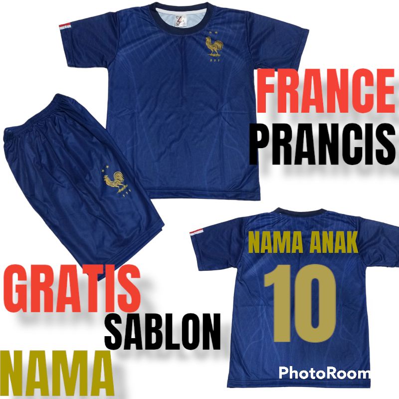 SETELAN JERSEY BOLA PRANCIS PIALA DUNIA QATAR 2022 UNTUK ANAK UMUR 5-12THN GRATIS SABLON NAMA