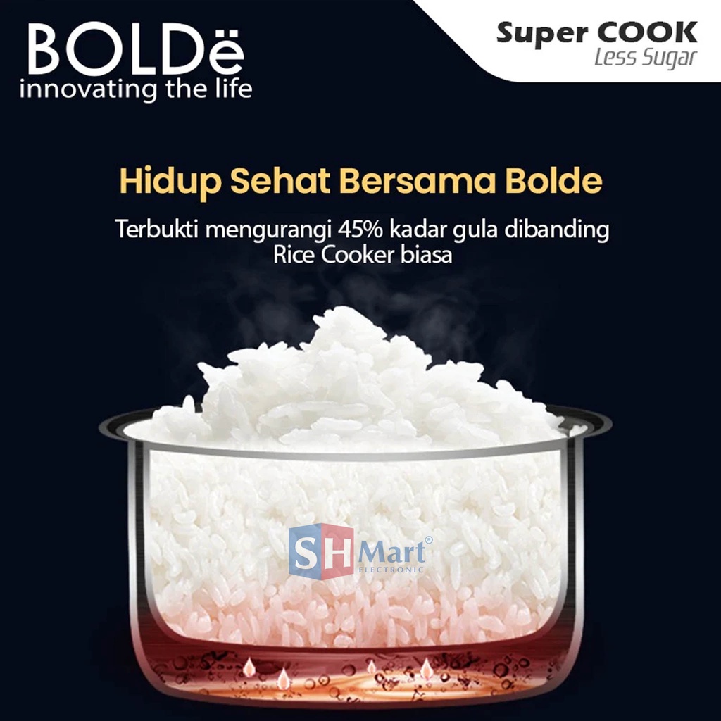 RICE COOKER BOLDE SUPER COOK LESS SUGAR KAPASITAS 1 LITER / RICE COOKER RENDAH GULA / PENANAK NASI LESS SUGAR